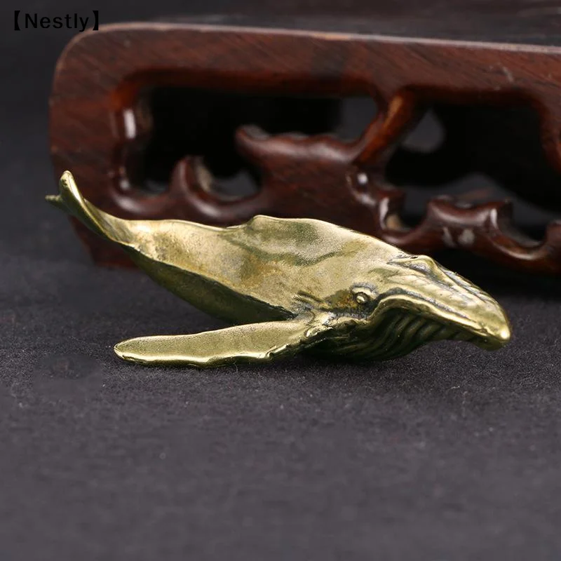 New Solid Brass Whale Figurines Vintage Sea Animal Small Statue Desktop Ornaments Office Decorations Crafts Accessories〔Nest〕