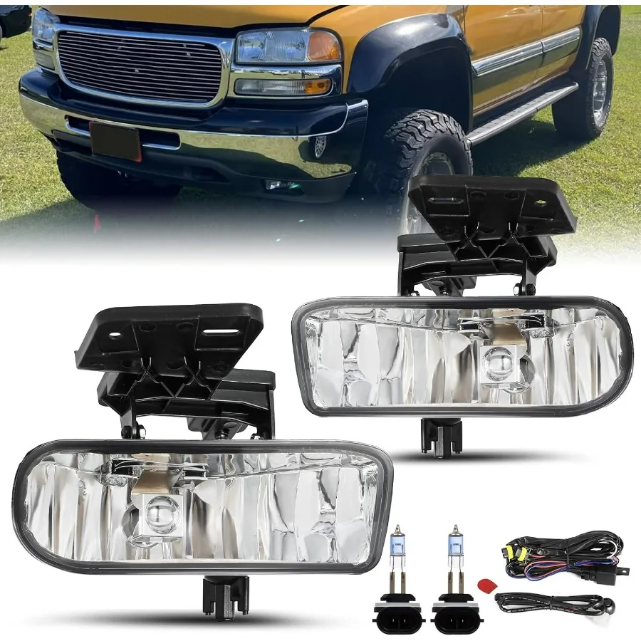 مجموعة استبدال مجموعة المصابيح الأمامية والضباب مكونة من 6 قطع لسيارة جي إم سي سييرا 19992002 و20002006 يوكون باللون الأسود واللمسة النهائية الواضحة مع I