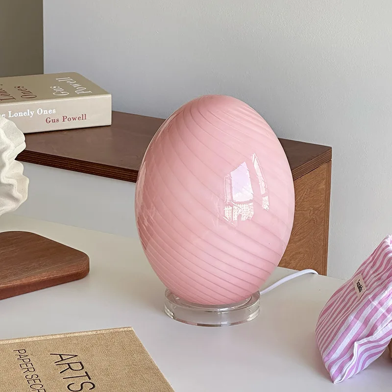 Creative Glass Colorful Egg Shaped Floor Lamps Cartoon Striped Ornaments Bedroom Headboard Study Eye Protection Cafe Table Light