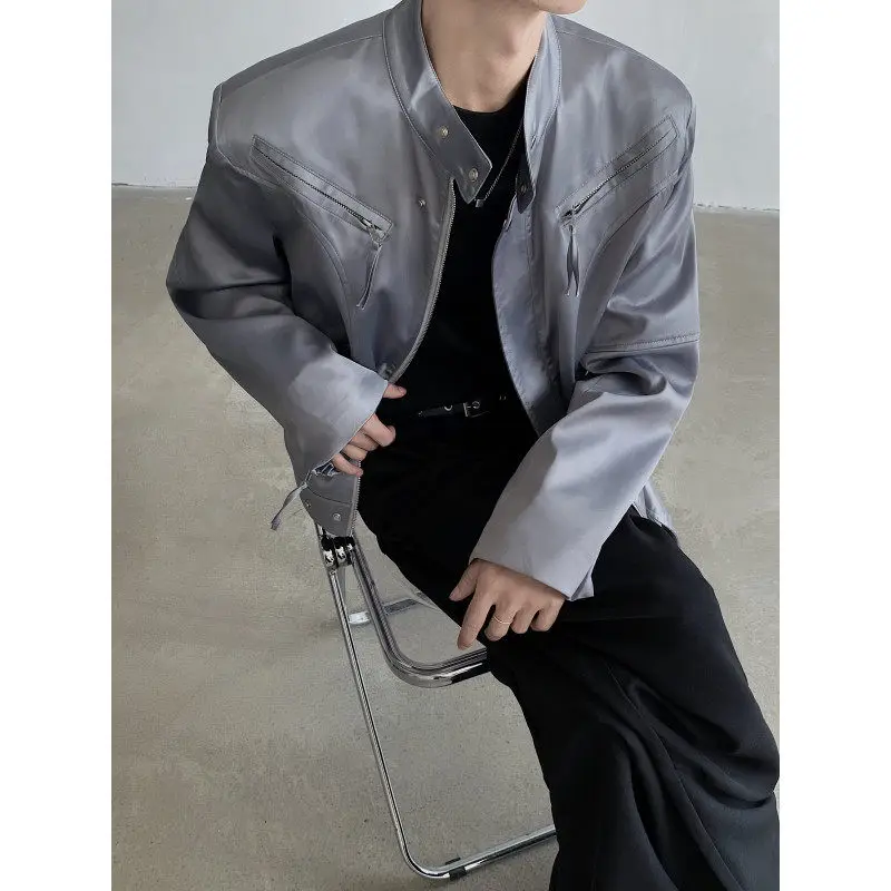 

Американский ретро жидкий металл с мягкой подкладкой Jaet, винтажный дизайн с несколькими молниями, свободный мужской топ из полиэфирного волокна, осенний W...