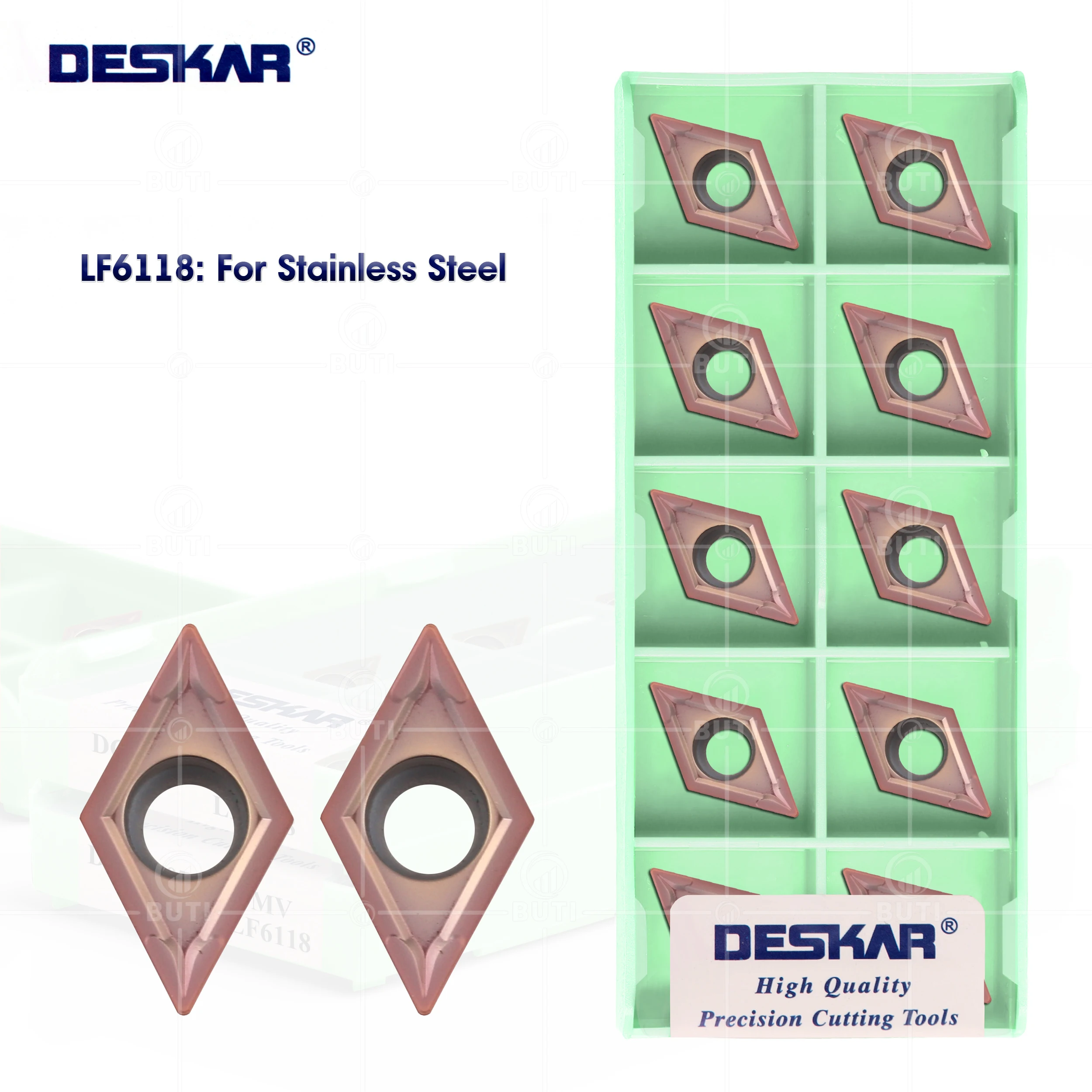 Deskar 100 Original Dcmt070204 Dcmt070208 mv Dcmt11t304 Dcmt11t308 Lf6118 Carbide Insert Turning Tool Blade para Aço Inoxidável