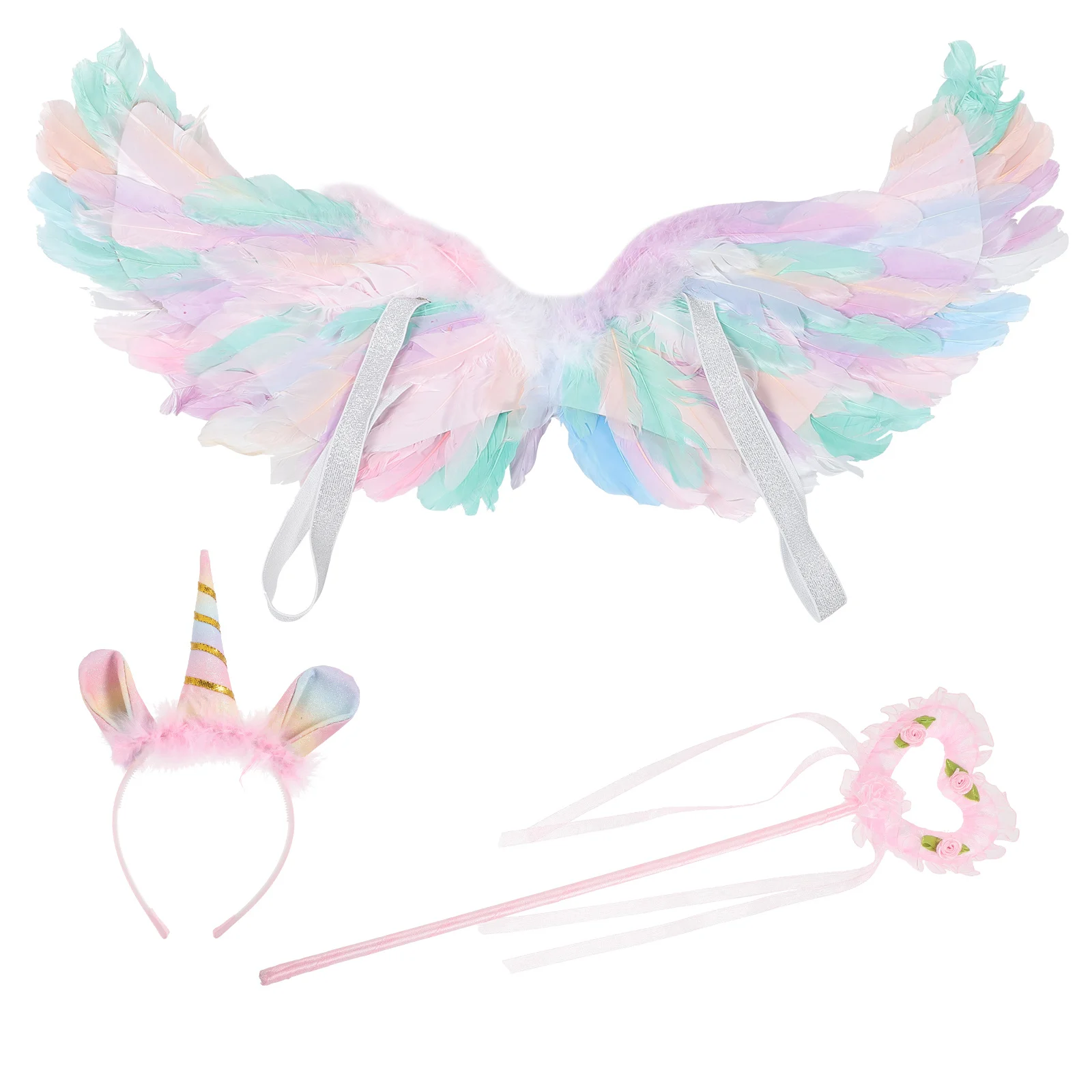 

1Set Angel Wing Costume Set Fairy Headband Unicorn Wand Lightweight Reusable Cosplay Festival Party Supplies