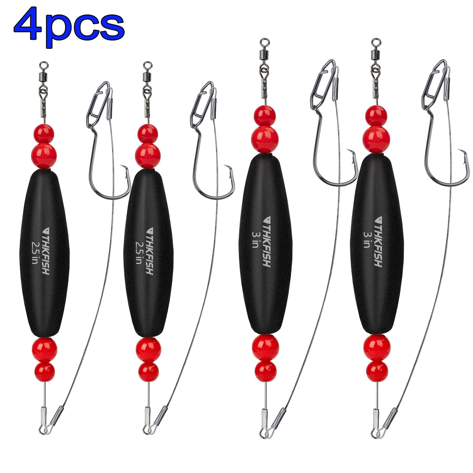 THKFISH 4pcs Catfish Float Rigs Fishing Bobbers 2.5in 3in Popping Corks Floats EVA Foam Peg Slip Bobber Buoys with Circle Hook