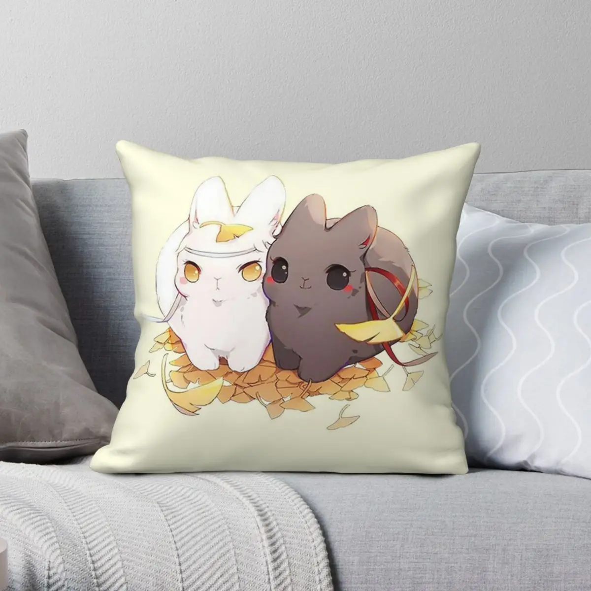 Untamed Wangxian Cutie Bunnies Square Pillowcase Polyester Linen Velvet Printed Zip Decor Pillow Case Home Cushion Case 45x45