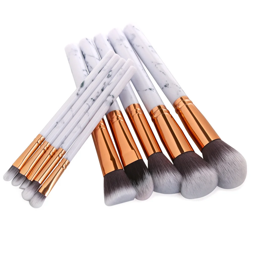 

10Pcs Luxury Marble Design Makeup Brush Set Soft Dense Bristles for Controlled Eye Shadow Apply Blend Foundation Brow Liner