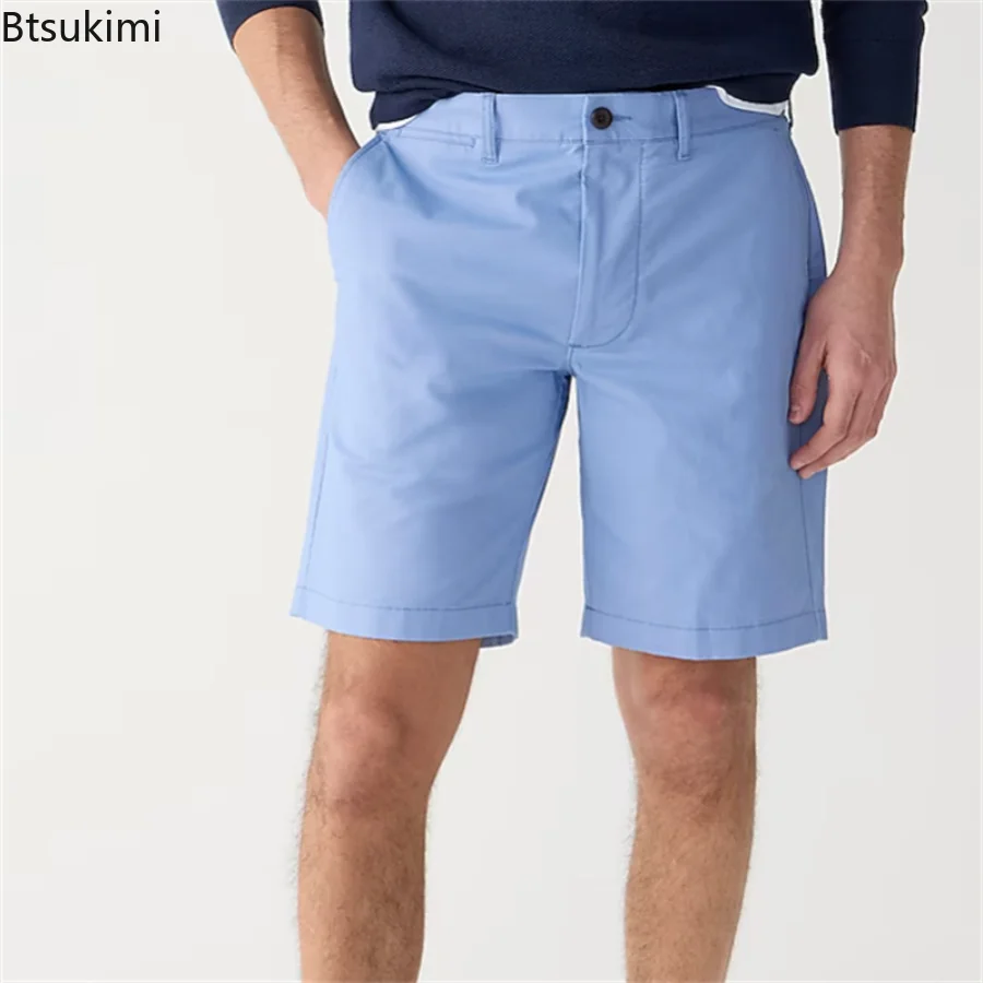 2025 Summer New Casual Shorts Men's Solid Simple Mid Waist Straight Trousers High Quality Business Social Basic Shorts for Men