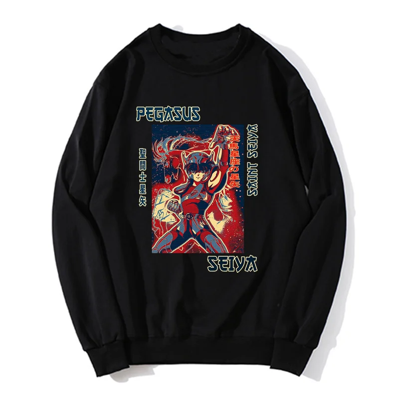 Saint Seiya Manga Cartoon Black Art Pegasus Anime Andromeda Essential Men Hoodie Cotton Sweatshirt Unisex Sweater Clothing