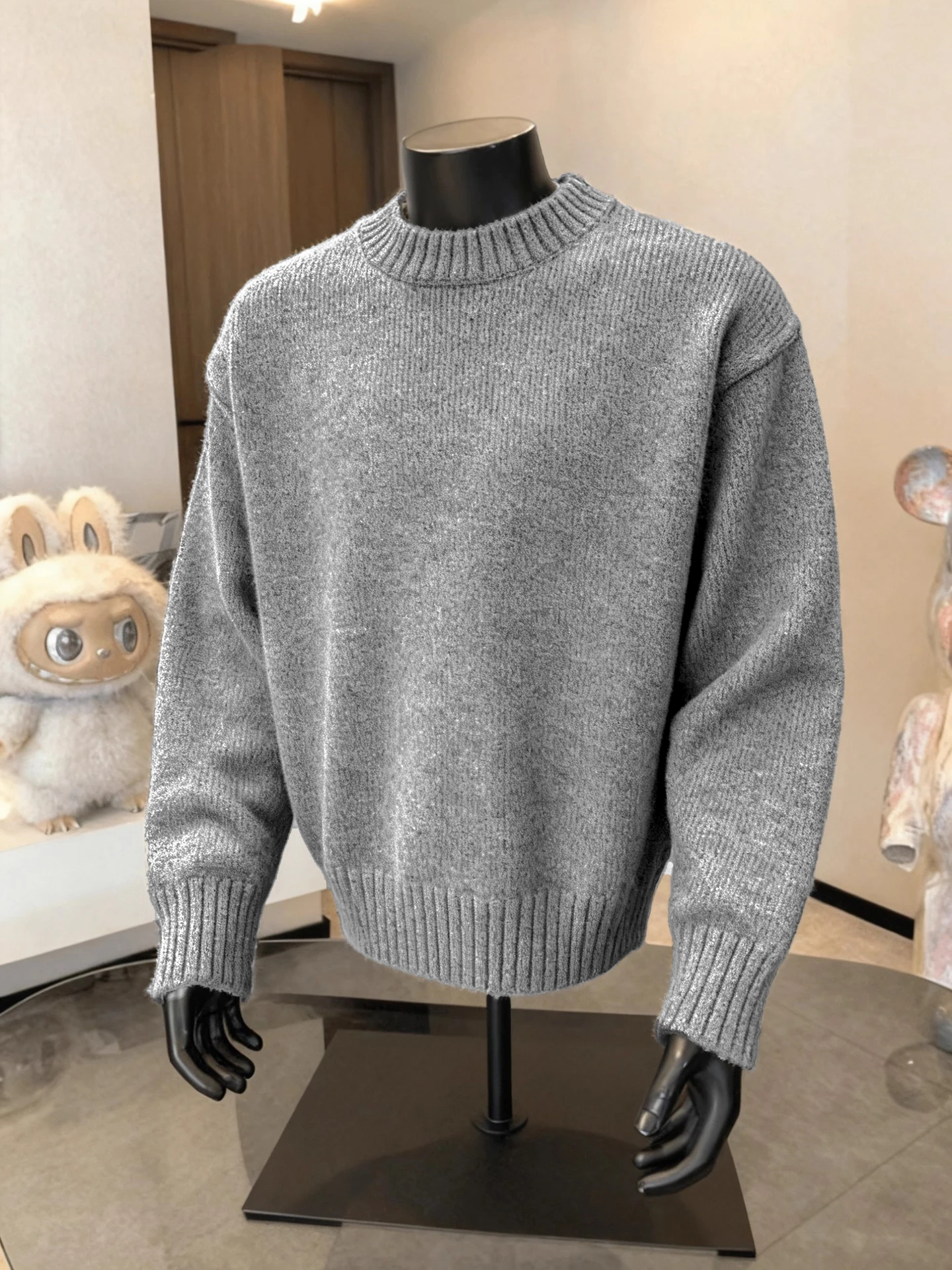 

Men's round Ne Knit Sweater Thiened Winter Base Layer Lazy Loose Feeling Woolen irt American Sle Casual Loose Fit
