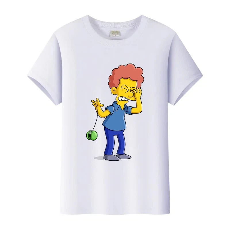 

Disney The Simpsons Cartoon Woman Short Sleeves T-Shirt Harajuku Unisex Boy O-Neck Tshirt Men Loose Tops Girl Tees Kids Clothing