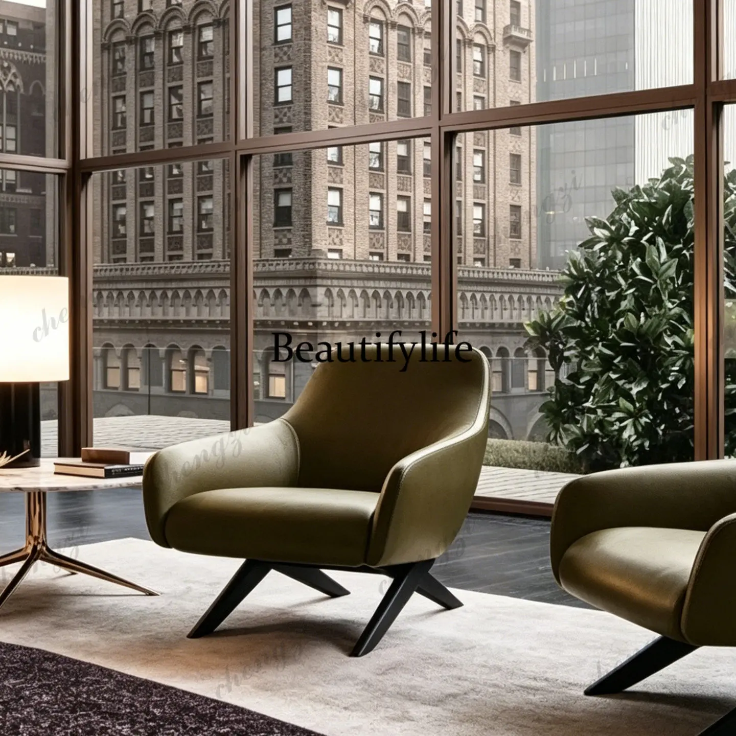 Italian Leisure Chair B & B Hotel Lobby Clubhouse Model Room Beauty Salon Exhibition Hall High-end Solid Wood Single Sofa