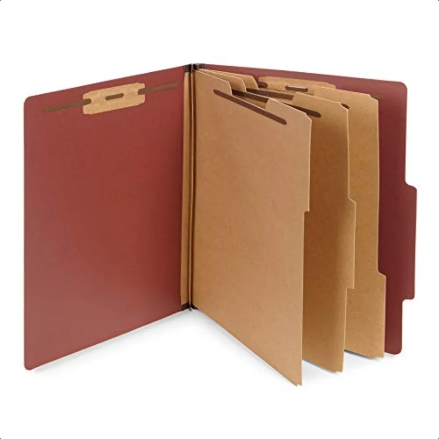 

10 Red Classification Folders 3 Dividers Letter Size with 2 Inch Tyvek Expansions 8 Section Brick Red Classification Folder 10