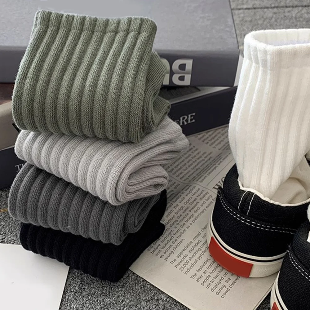 1 Pair Men Black White Warm Socks Autumn Winter Male Breathable Solid Color Sport Long Middle Tube Casual Socks Hosiery For Men