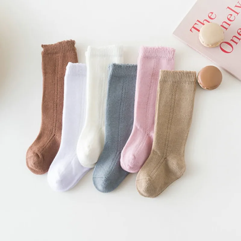 Autumn Cotton Baby Socks Solid Knee Long Socks Newborn Sock Side Cutout Plain Sock for Children Baby Boy Girl Infant Socks