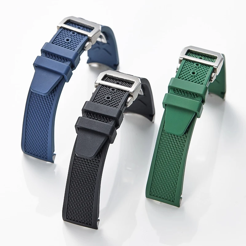 Correa de reloj de goma FKM de 20mm para IWC, serie portuguesa, diseño de extremo curvo, ajuste para reloj, hebilla perfectamente y hebilla plegable a elegir
