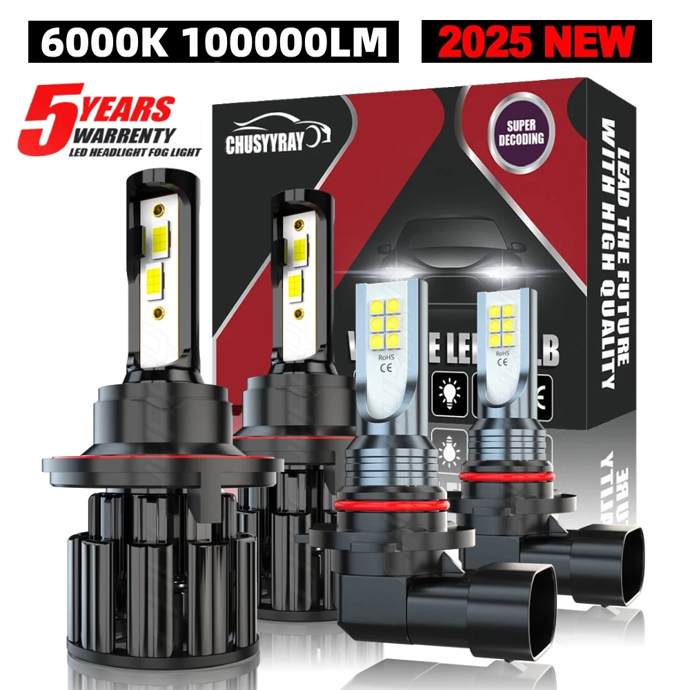 

4pc 9008 9005 Canbus LED Headlight Kit For Dodge Grand Caravan 2008-2010 1:1 Same Size 6000K 100000LM Hi/Lo Beam+Fog Lamp Bulb