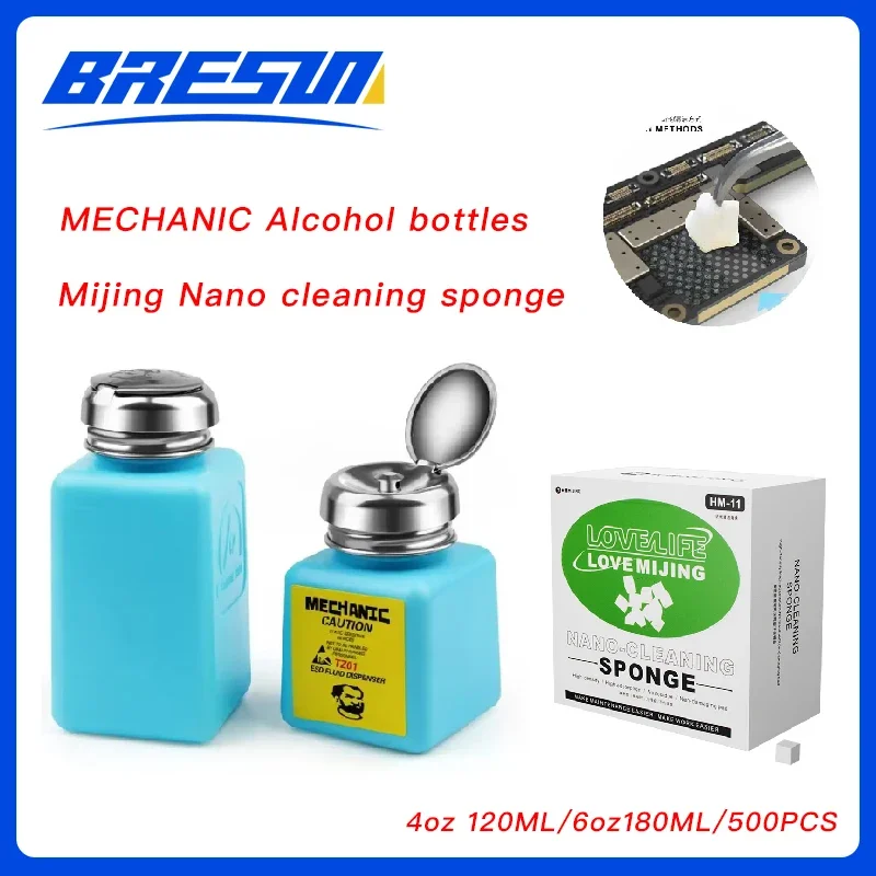 MECHANIC alcohol bottle 180ML plastic liquid container MIJING HZ11 nano cleaning sponge for repairing motherboard cleaning