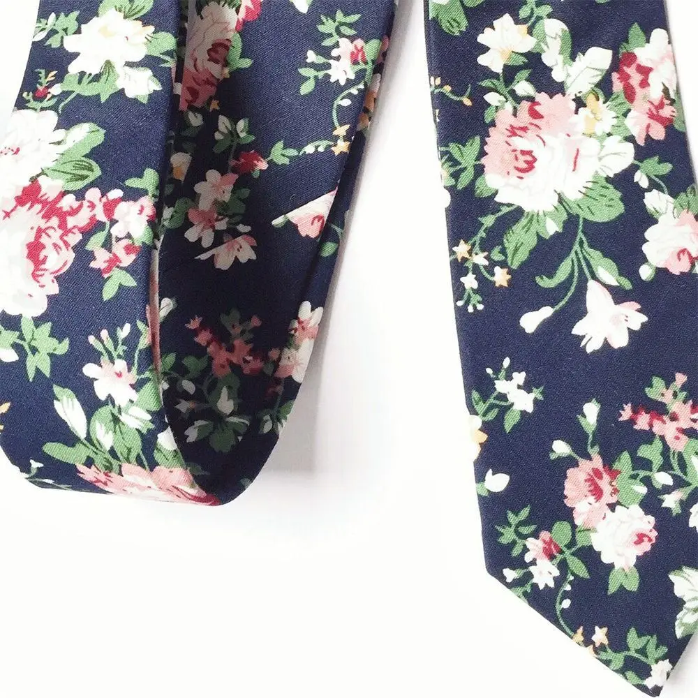 Fashion Men Floral Print Tie Suit Skinny Ties Slim Cotton Neck Tie Necktie