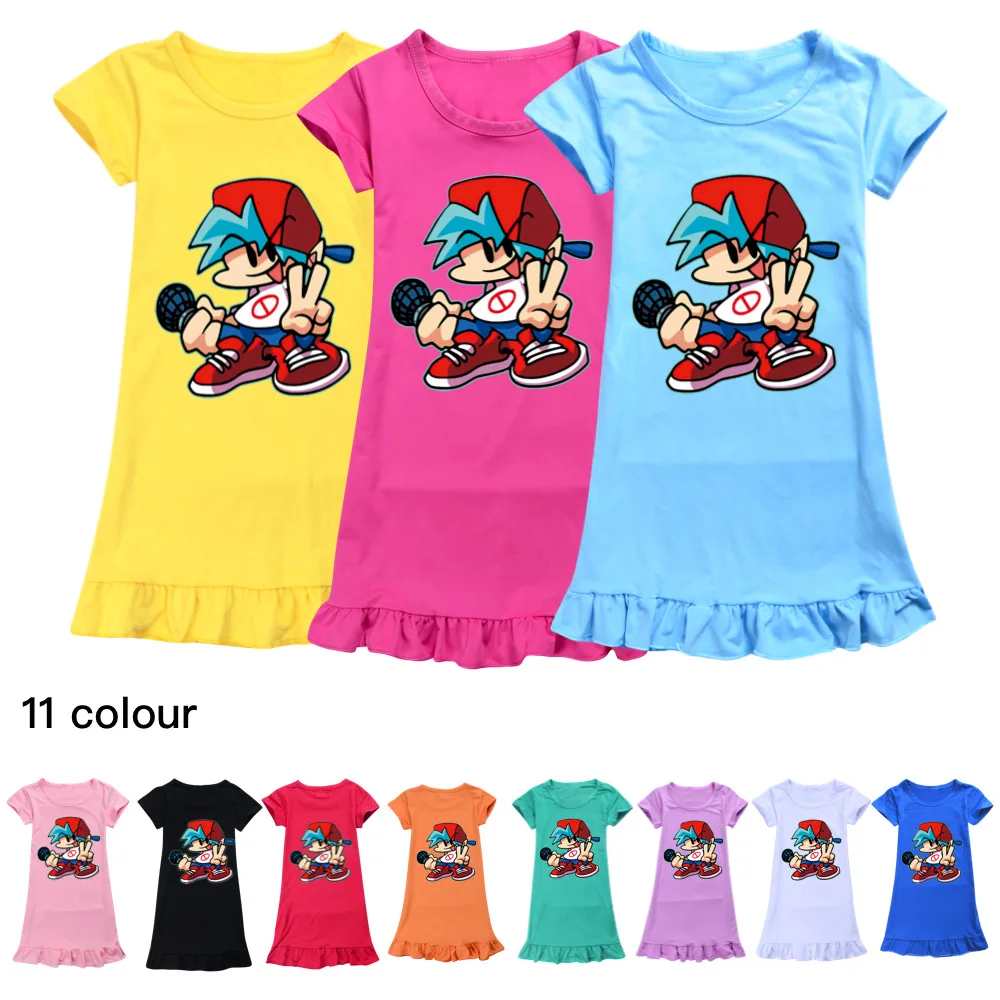 

Girls Clothes friday night funkin Children Long Short Sleeve Skirt Pajamas Dress 2-12T Fashion Summer Cool Dress Kids Dresses