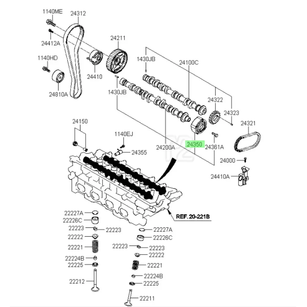 Conjunto CVVT para Hyundai Elantra I30 Tucson Coupe trazet Sonata 24350-23775 24350-23800, Piñón de sincronización de motor afilado de 25 dientes (VVT)