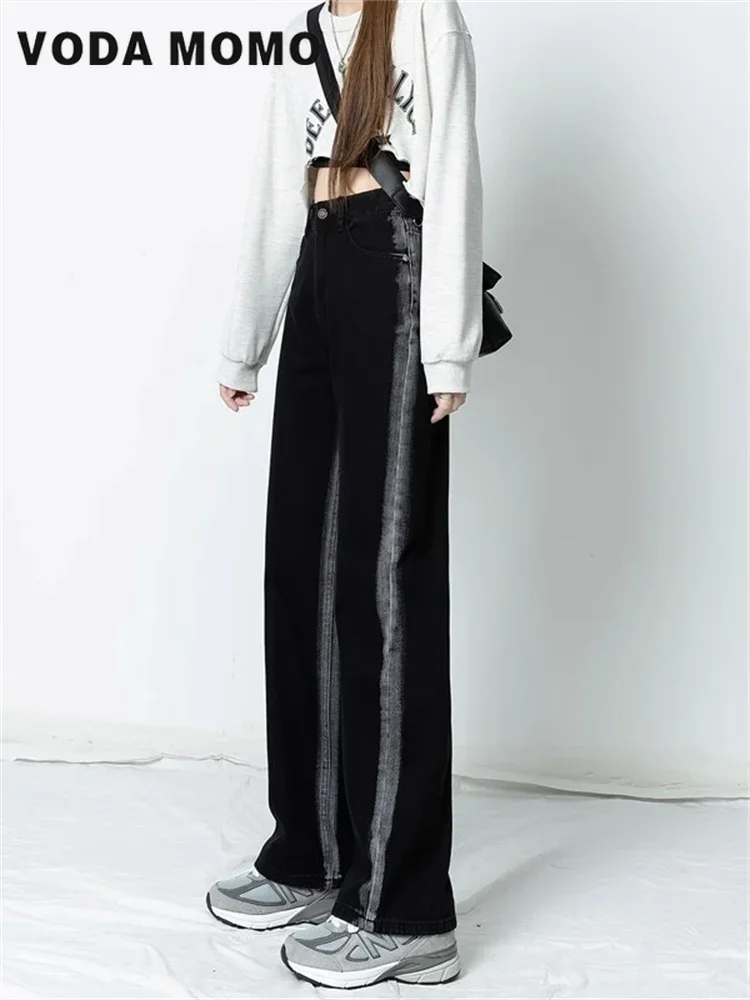 High Waist Straight Warm Fleece Vintage Casual Wide Leg Y2k Denim Trousers Winter Velvet Jeans for Women Panelled Korean Fashion