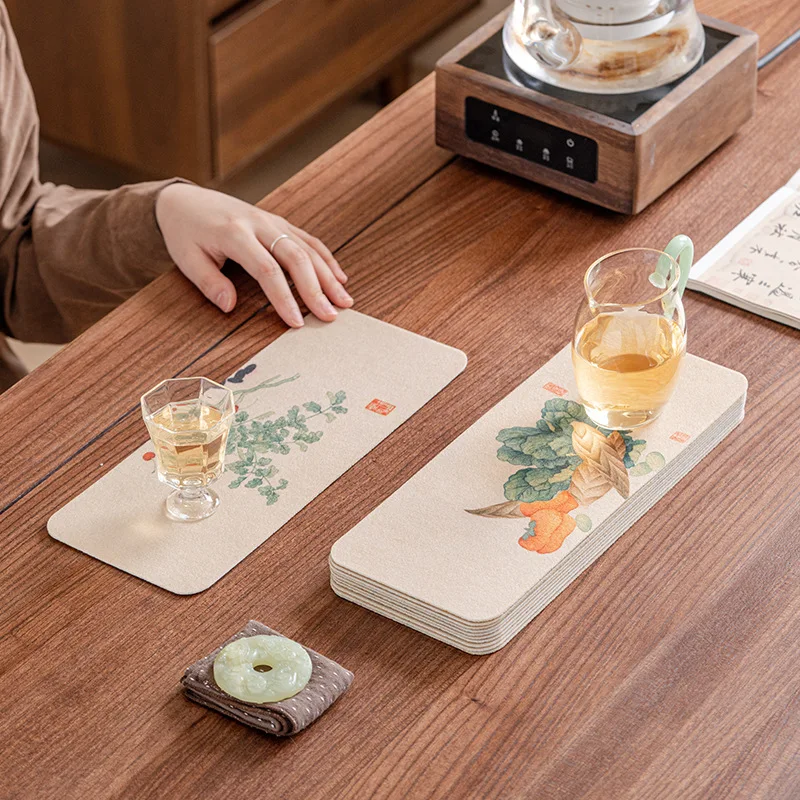 Double Sided Waterproof Tea Mat Chinese Style Felt Zen Table Runner Chinese Style Tea Table Cloth Pad Long Strip Dry Brewing Mat