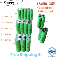 18650 25R lithium battery pack, 1S3P-3.7V, 2S2P-7.4V, 3S2P-12.6V, 4S2P-16.8V, 5S2P-21V. Suitable for screwdrivers, etc