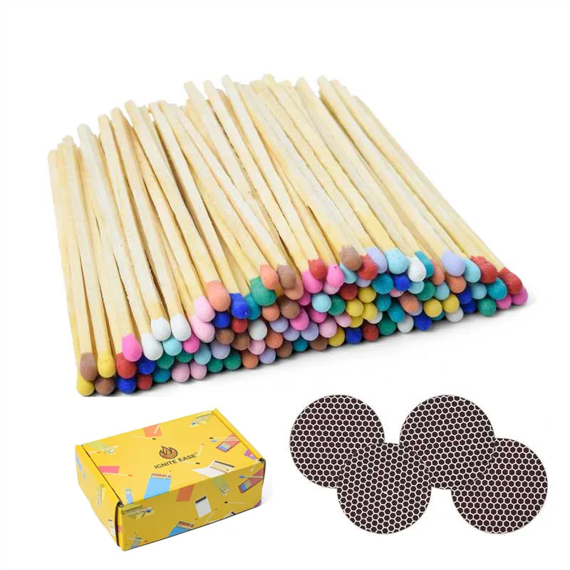 

100 Pack Rainbow Colored Wooden Safety Matches 2 Inch/48mm with Strikers Box for Holiday Favors Birthday Party Candle Lighting