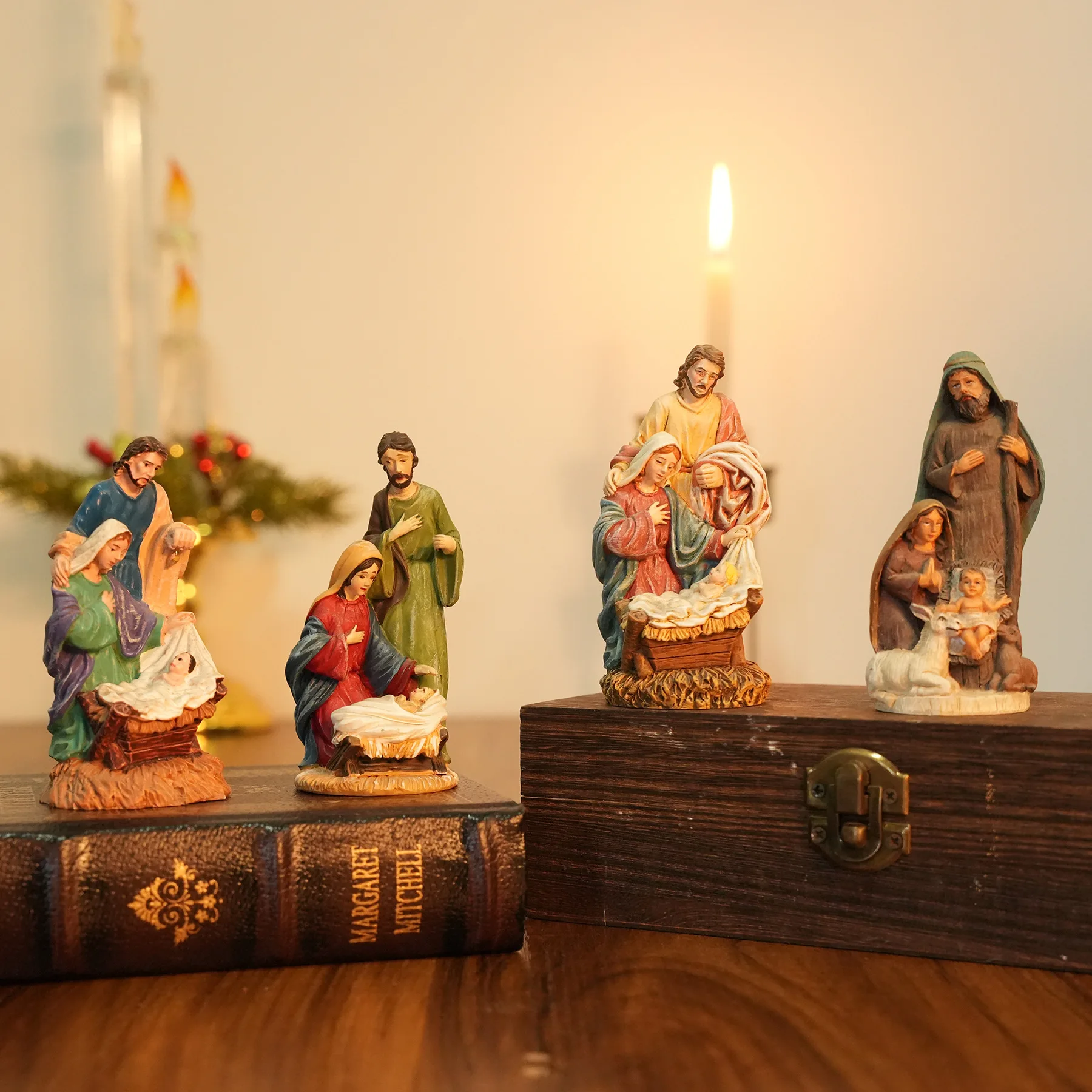 European Religious Nativity Set Resin Figurines, Three Wise Men & Virgin Mary Statue, Church Home Desktop Decor Ornament Gift view 2