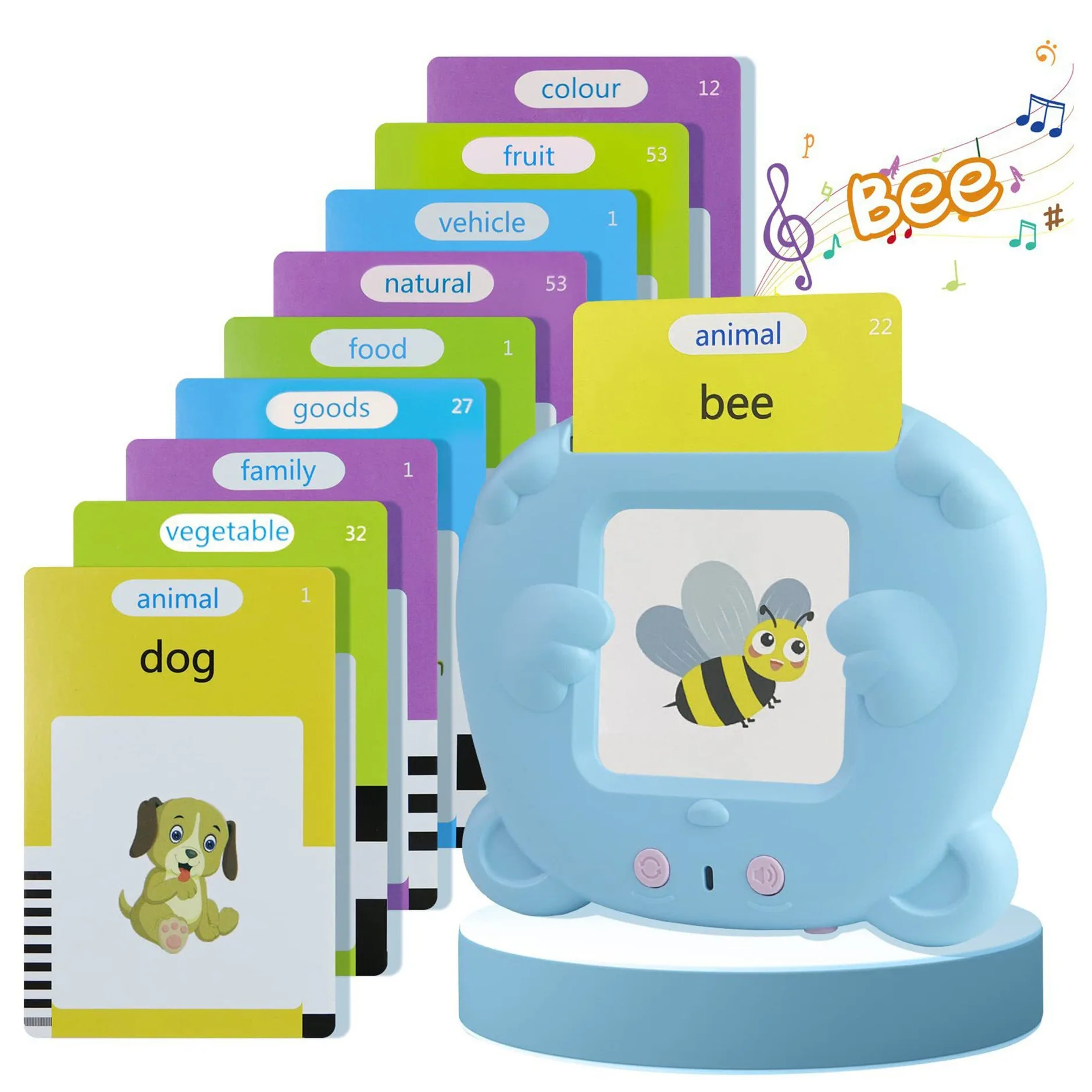 Talking Flash Card Learning Machine for Kids - Electronic Audio Language Tutor for English Spanish French Ideal for Kindergarten