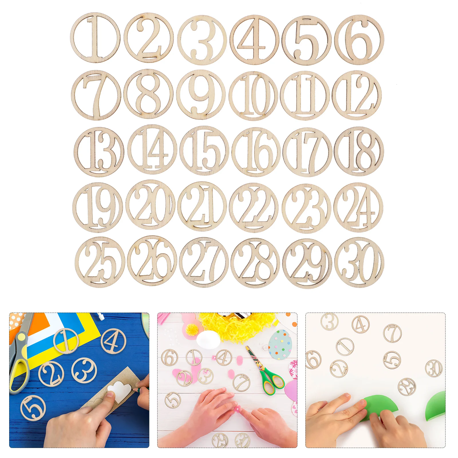 30Pcs Wood Pieces 1- 30 Round Unfinished Wood Slices Wooden Numbers Embellishment for Crafts Wedding Table Decorations Home