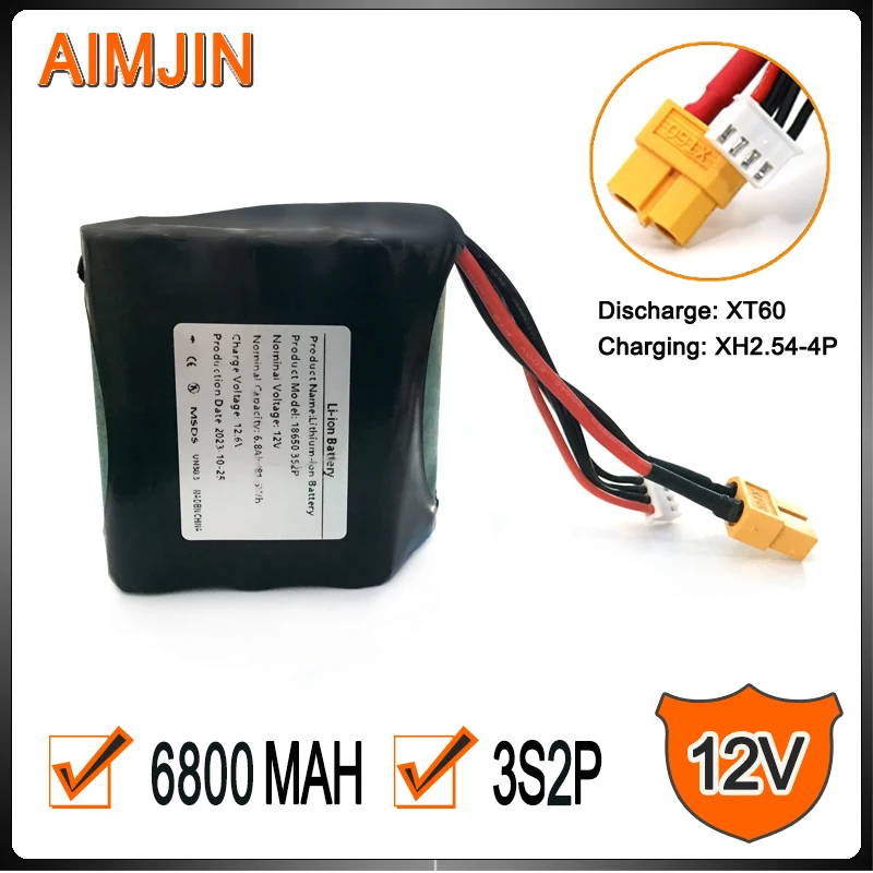 

3S2P 12V 6800mAh Rechargeable Li-ion Battery 6.8Ah for Various RC Airplane Quadrotor， Connector XH2.54+XT60