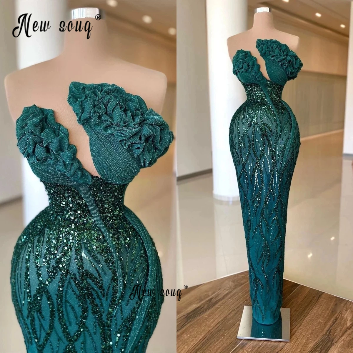 

Hotsale Strapless Mermaid Beaded Long Evening Dress Ruffles Design 2023 Formal Celebrity Party Dresses Robe de Mariée Pageant