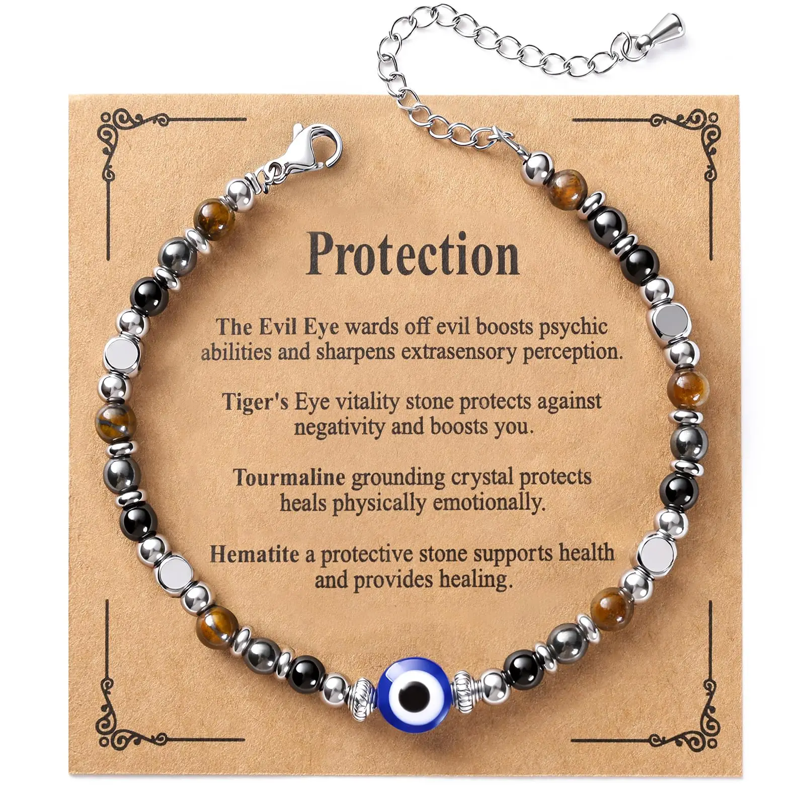 

Jardme Natural Healing Crystals Stainless Steel Bracelets for Women Anxiety Relief Luck Kalm Inspirational Spiritual Jewelry