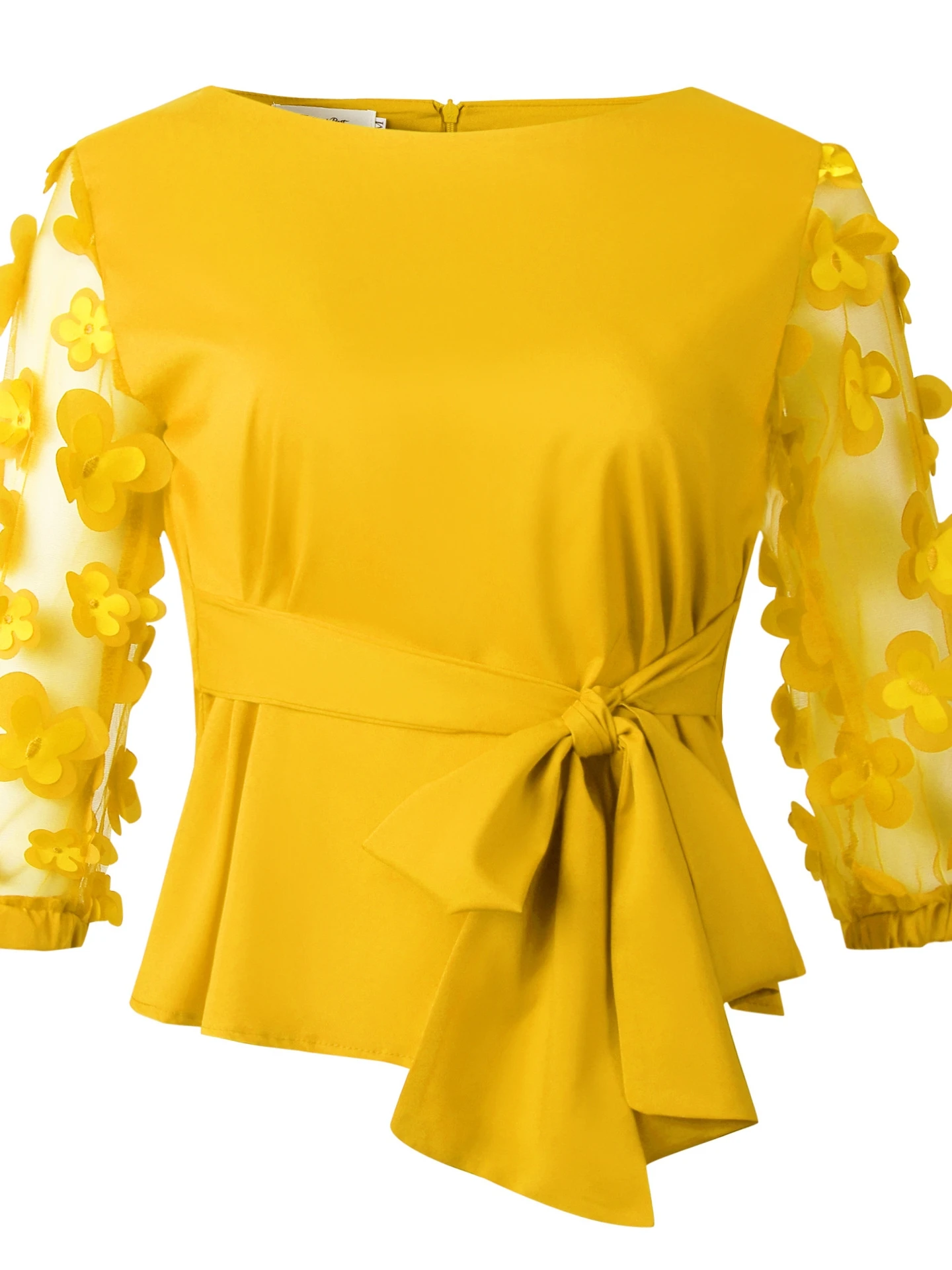 

Women's Tied Patched Bow irt Knot Spliced Ladies' Blouse round Ne Nine Sve Slim Fit Commute Sle Pure Color