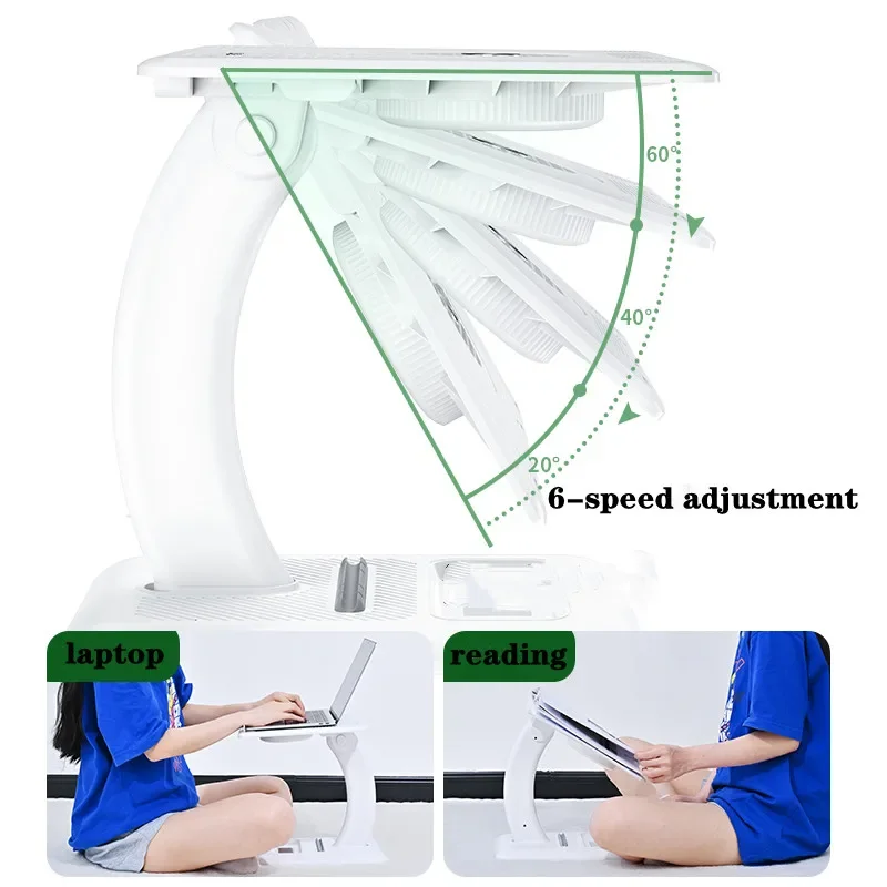 Eary meja baca portabel, dudukan portabel dapat disesuaikan dengan kipas dan lampu LED ergonomis untuk buku laptop iPad dan ponsel