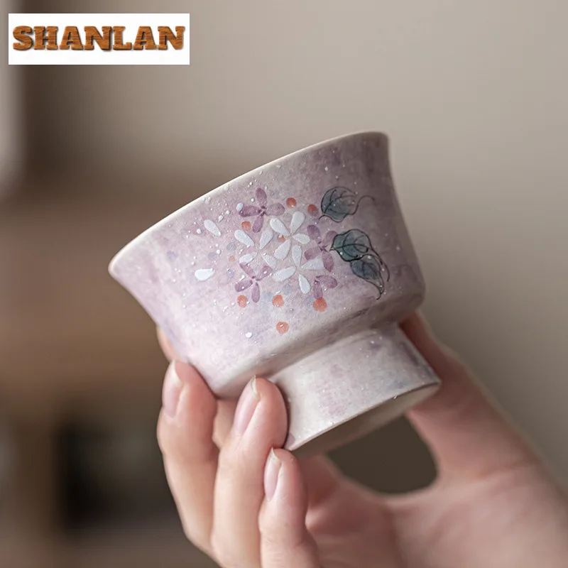 

2pc/lot Hand Drawn Embroidered Ball Flower Teacup Tea Bowl Teacup Meditation Cup Jianzhan Mugs Master Cups Teaset Supplies 60ML