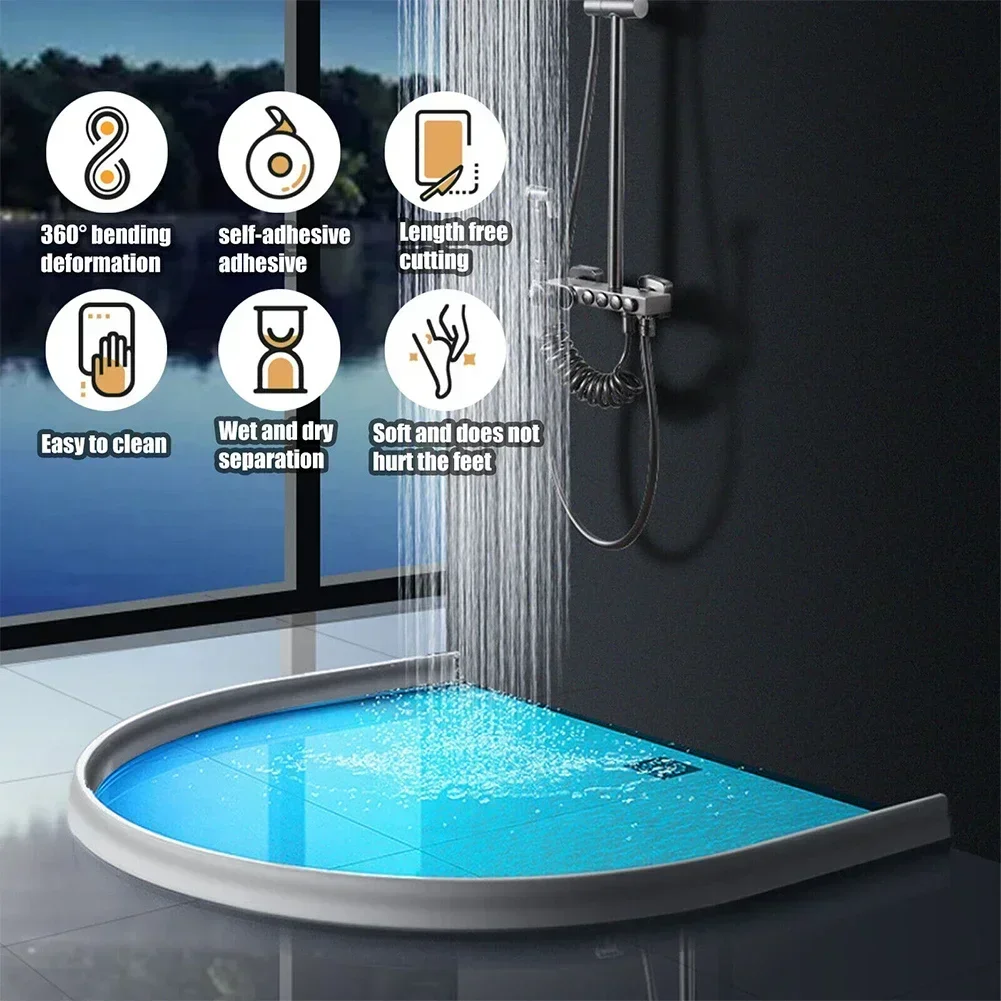 Bathroom Water Stopper Silicone Retaining Strip Water Shower Dam Flood Barrier Dry And Wet Separation Blocker