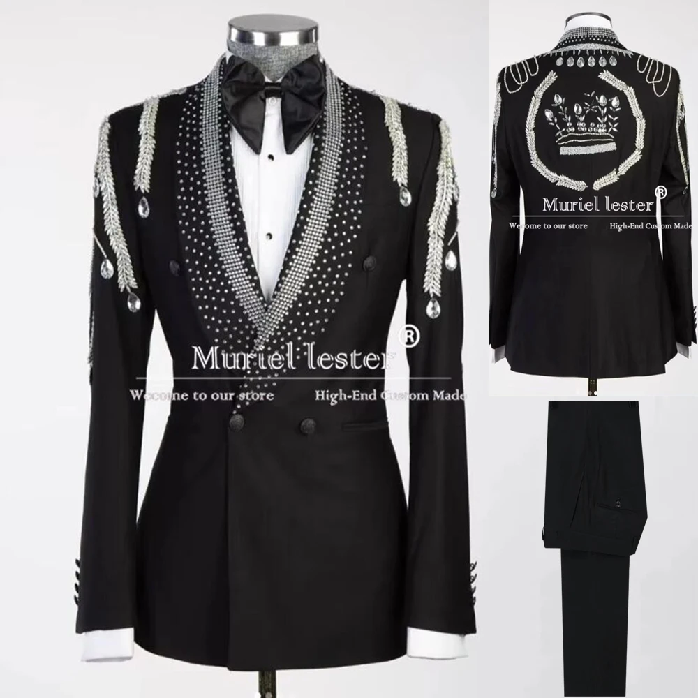 

Роскошные мужские костюмы из бисера с шалью и лацканами, свадебные смокинги для жениха, индивидуальные бриллиантовые комплекты из 2 предметов, мужские пиджаки для выпускного вечера, облегающий костюм Homme
