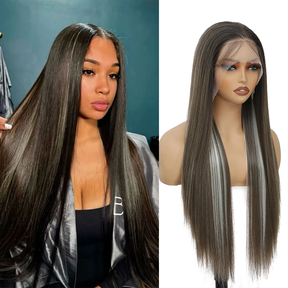 

30-дюймовые прямые мягкие длинные синтетические волосы 13X4 HD кружевной фронтальный парик для женщин предварительно выщипанные натуральные волосы