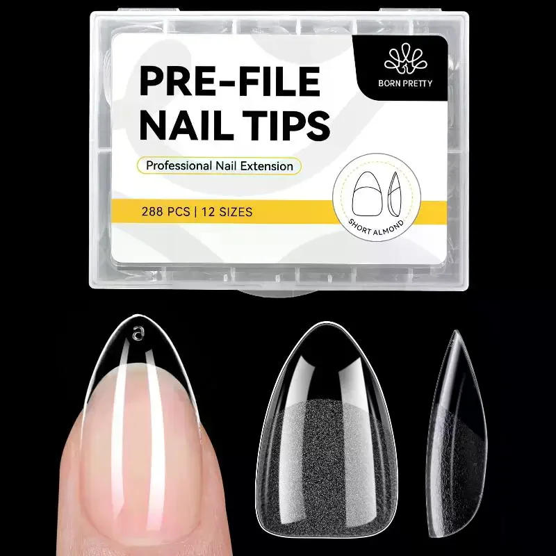 

288Pcs Short Almond Nail Tips Half Matte False Nails Fake Nails 12 Sizes Pre-shape Clear Nails Tips For Full Cover