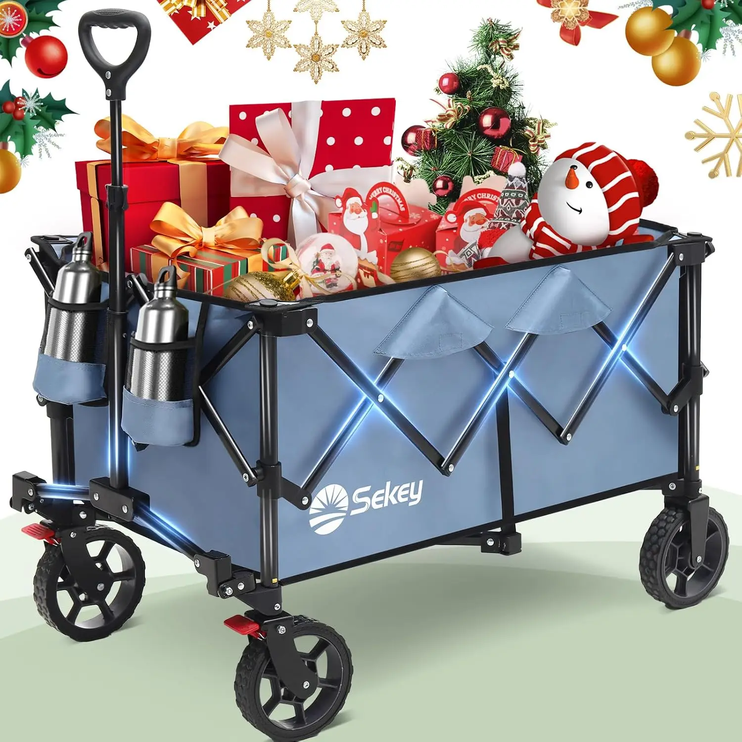 

Collapsible Foldable Wagon with 330lbs Weight Capacity, Heavy Duty Folding Wagon Cart with Big All-Terrain Wheels & Drink Holder