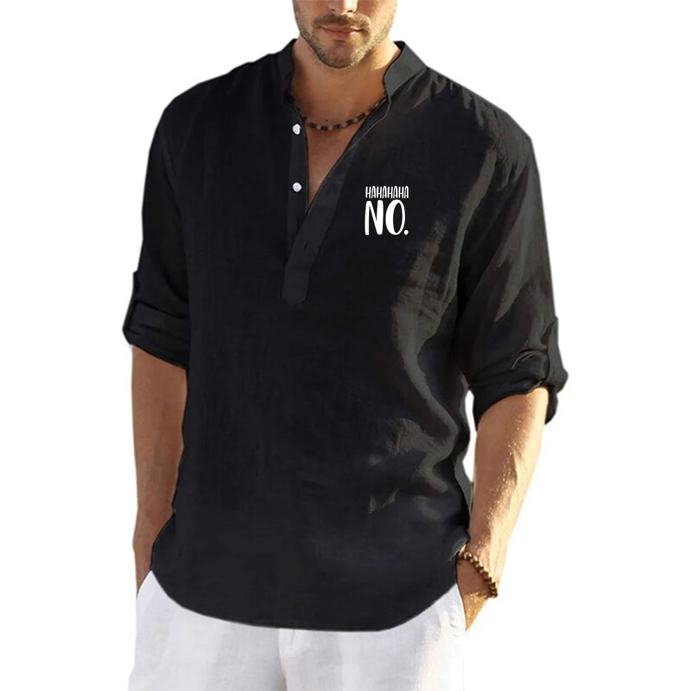 Hahaha لا جودة عالية بلون 100% قمصان كتان الرجال الصيف تنفس نصف كم عادية بلون الكتان النقي القمصان #1