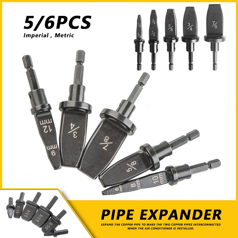 set Imperial Tube Pipe Expander Shank Hand Drill With Inch Metric Expander 7/8 3/4 5/8 1/2 3/8 1/4 Inch Swaging Tool