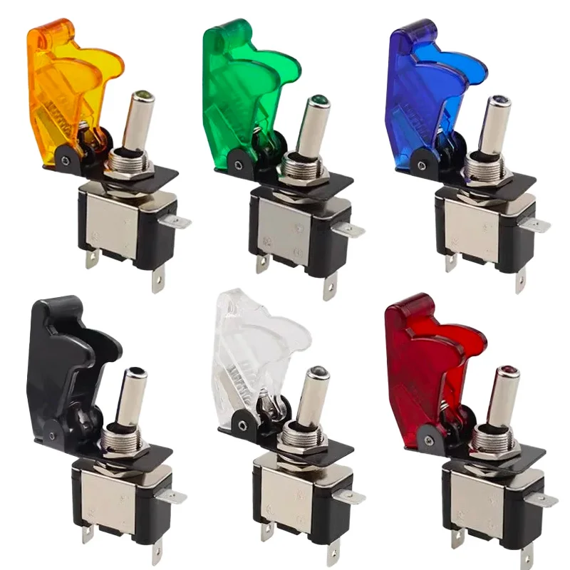 12V20A SPST Toggle Switch w/ Flip Cover Guard - Transparent Red/Blue/Green LED Rocker for Auto Truck & Marine Boats​