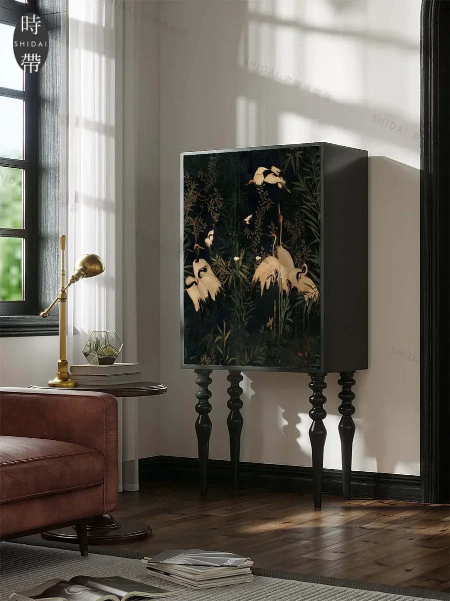 프랑스 계획 크레인 거실 스토리지 스토리지 통합 다기능 단단한 나무 진품 캐비닛 높은 발 캐비닛