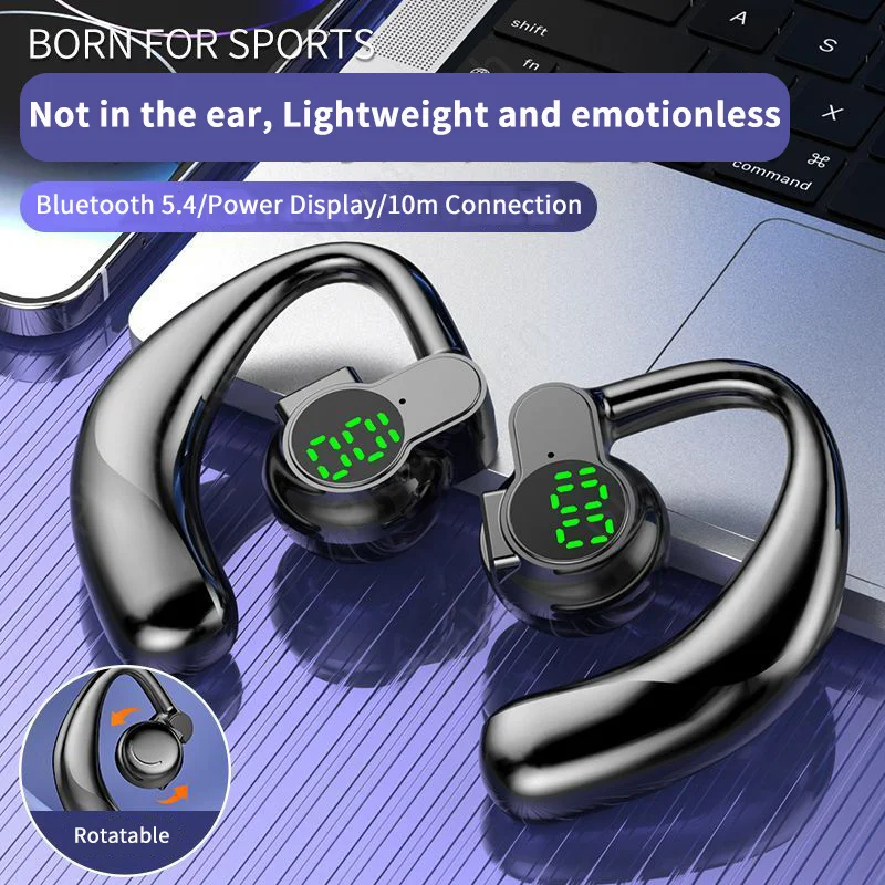 

New Single Earpone Bluetooth 5.4 Hanging Ear Style Phone Call Power Display Rotatable Horn Listen Music With Microphone