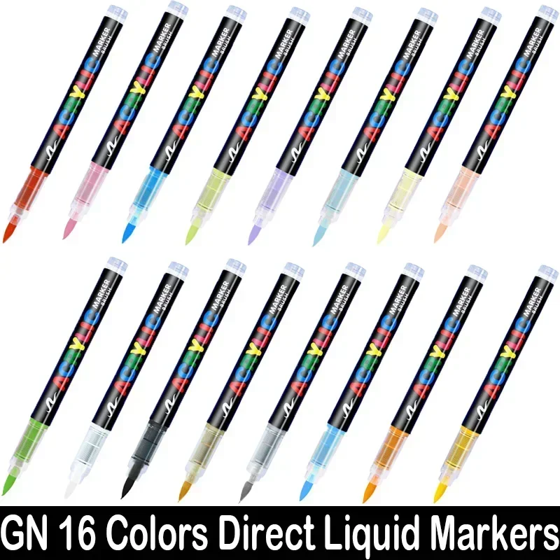 16 Colors Direct-liquid Acrylic Paint Pens Brush Marker Pen for Rock Painting Stone Ceramic Glass DIY Stationery Art Supplies