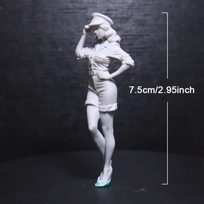 1/24 7.5cm Unpainted Resin Pin-up Woman Miniature 7.5cm Retro Uniform Lady Model Kit for Hobby Diorama Display 1477