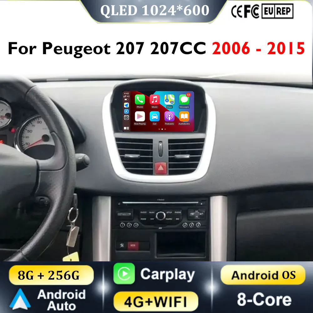 أندرويد 16 لاسلكي CarPlay Autoradio لبيجو 207 207CC 2006-2015 راديو السيارة الوسائط المتعددة أندرويد Aut أنظمة السيارة الذكية #1