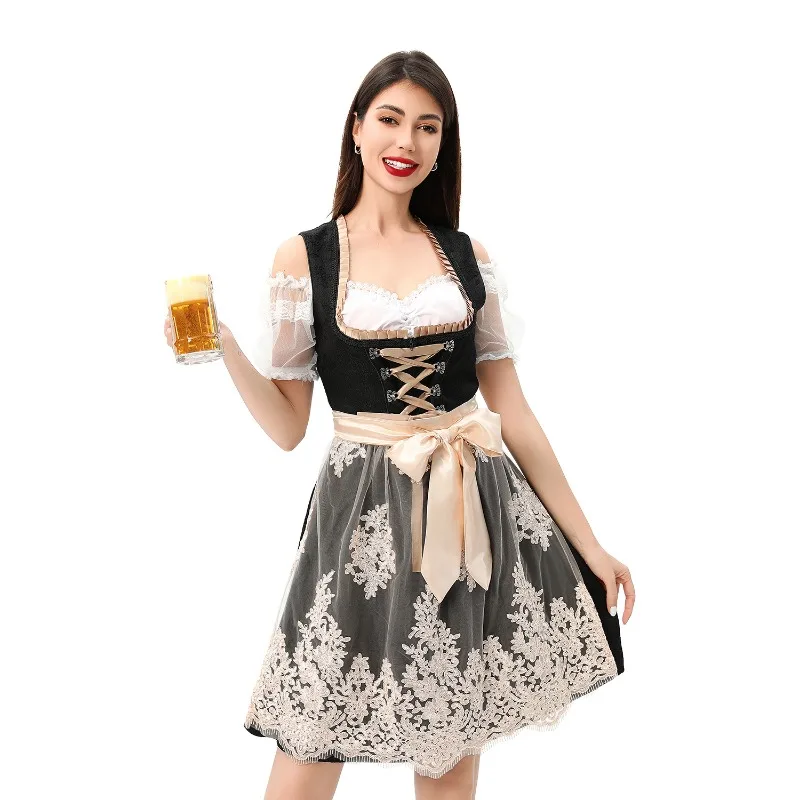 Adult Women Oktoberfest Cosplay Dress Lace Mesh Skirt Apron Set Bavarian Beer Festival Theme Party Costume Role Playing Outfit - view 2